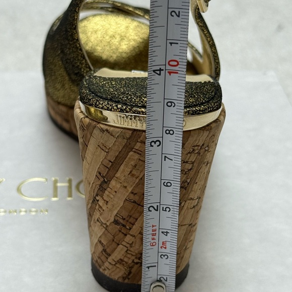 Jimmy Choo Gold Wedge Peep-Toe Sandals - Picture 5 of 6